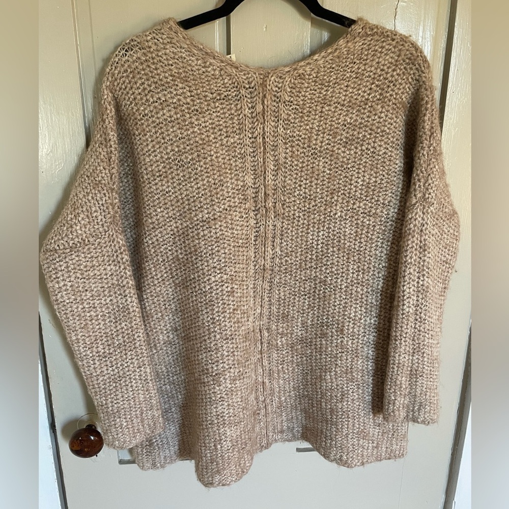 Moth Tan V-Neck Sweater with Chunky Knit Oversized Soft Comfy Flowy Cute Luxury - Picture 13 of 14